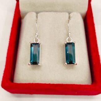 Elongated Teal Sapphire Earrings-Sterling Silver Drop Earrings